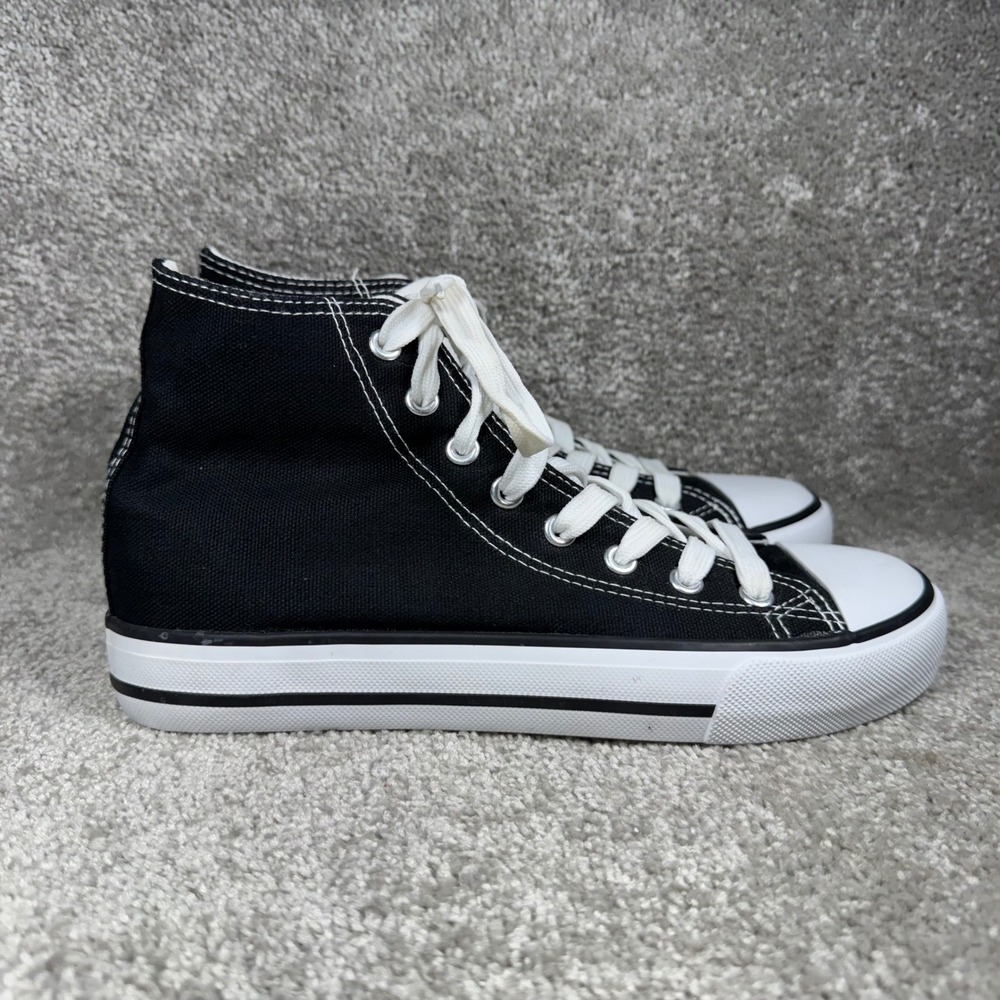 High Top Sneakers Black Canvas Lace Up Casual Shoes Rubber Sole Womens Size 7 - Picture 7 of 9